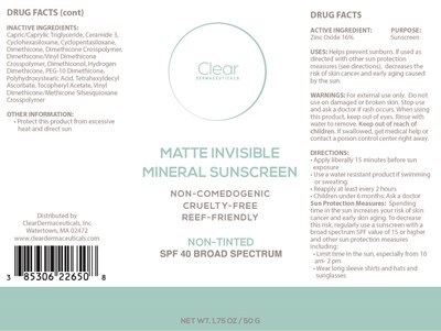 Package Label (Integrative Aesthetics Matte Invisible Mineral Sunscreen Nt 226)